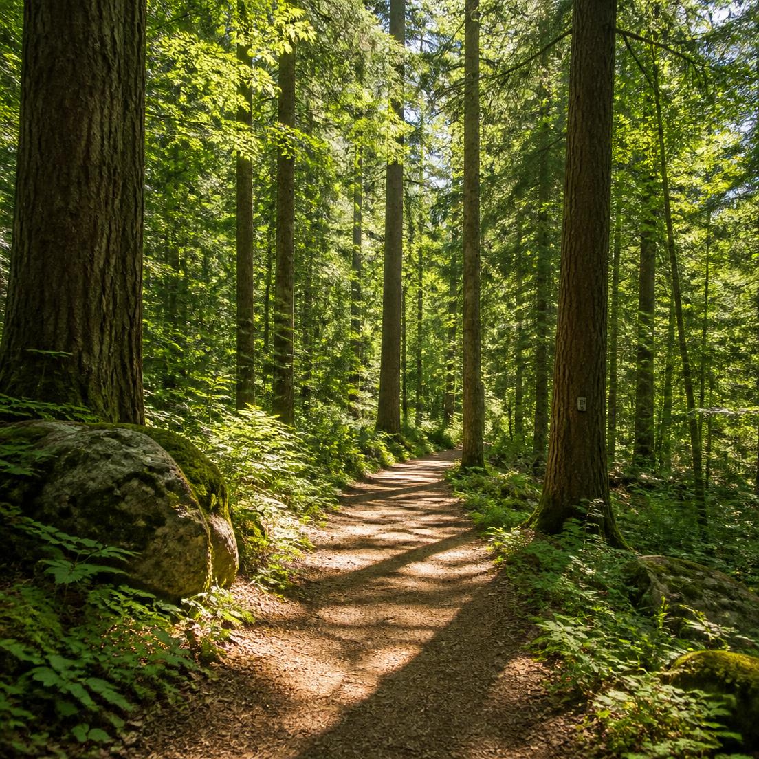 Forest trail in the conservation woodland